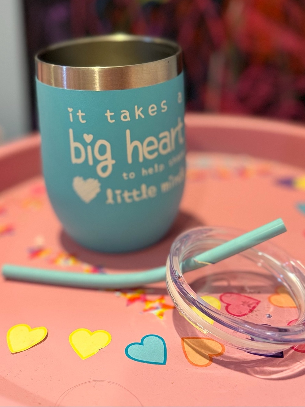 Turquoise Insulated Stemless Wine Tumbler with Straw